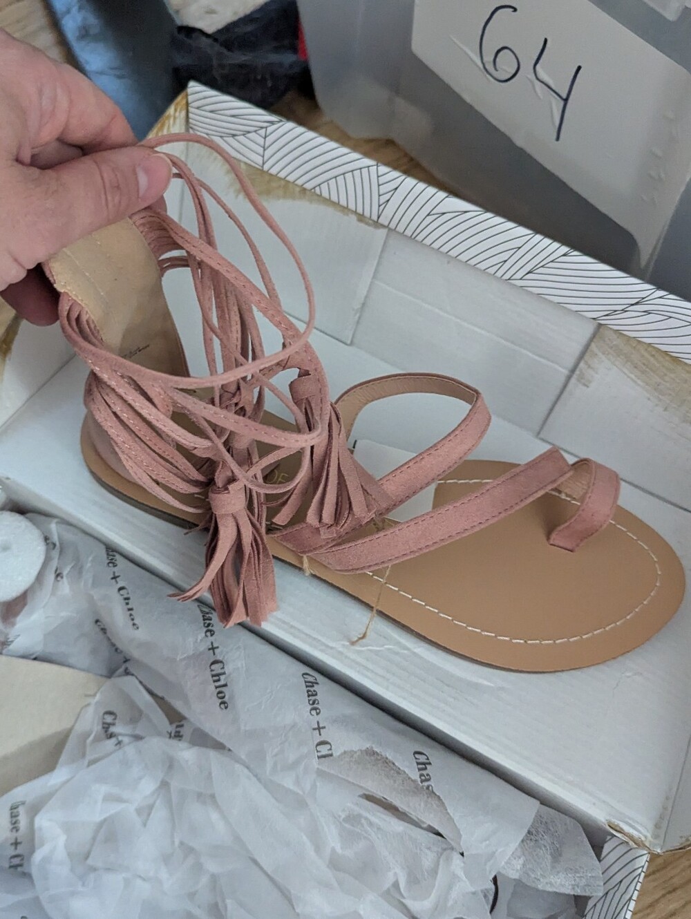 Chase + Chloe Dusty Rose Lace-Up Tassel Gladiator SandalsChase + Chloe Asher-7.5